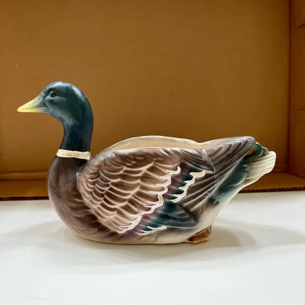 Vintage Porcelain Mallard Duck Flower‎ Planter Dish Holder
